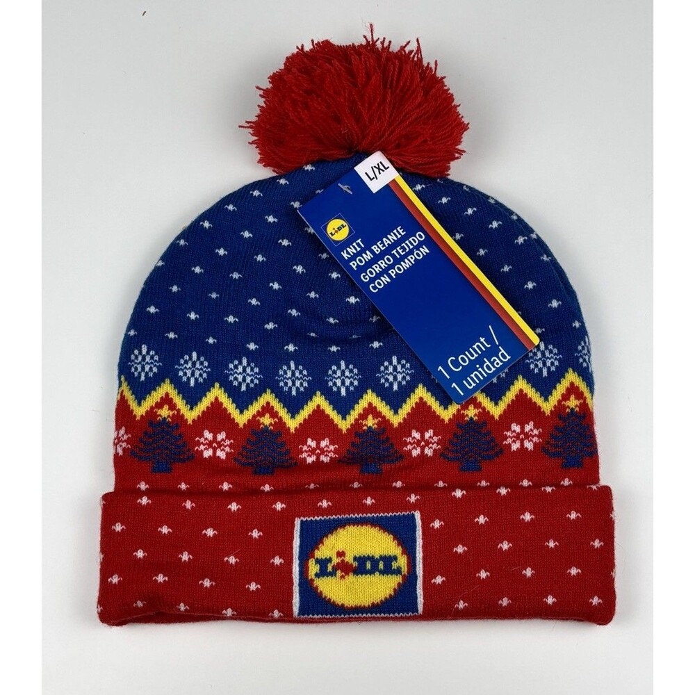 NWT Lidl Adults Unisex Christmas Festive Bobble Beanie Knitted Hat L/XL